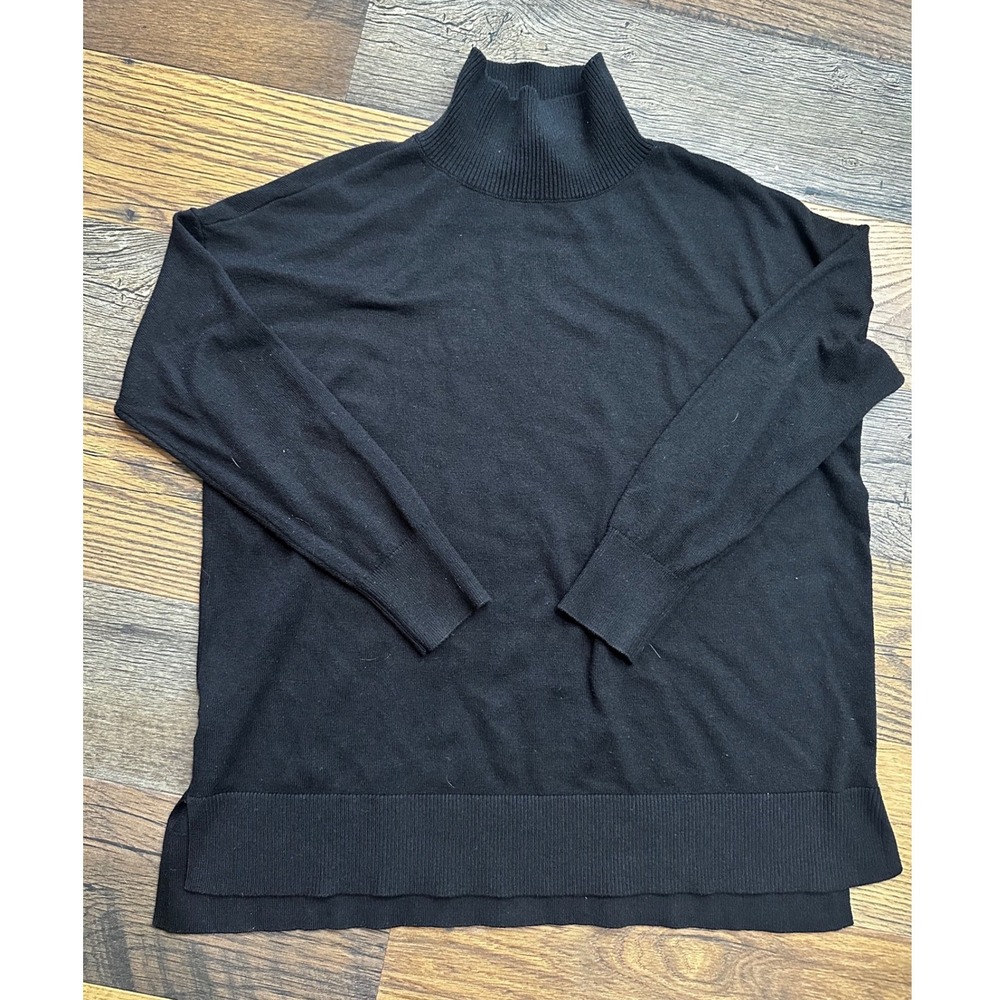 LOFT Womens Black Mock Neck Oversized Pullover Sweater Size Large Side Slit